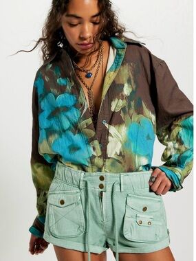 Free People We The Free Waimea Slouchy Shorts Blue M